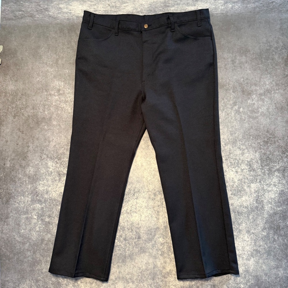 Vintage Levis 517 Sta-Prest Mens 44x30 Navy Blue Polyester Pants Made in USA